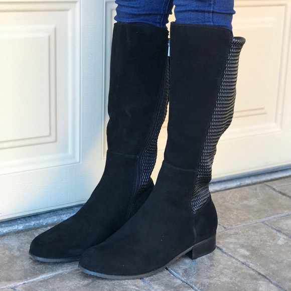 Suede Wide Calf Water Resistant Knee High Boots - Picture 3 of 4